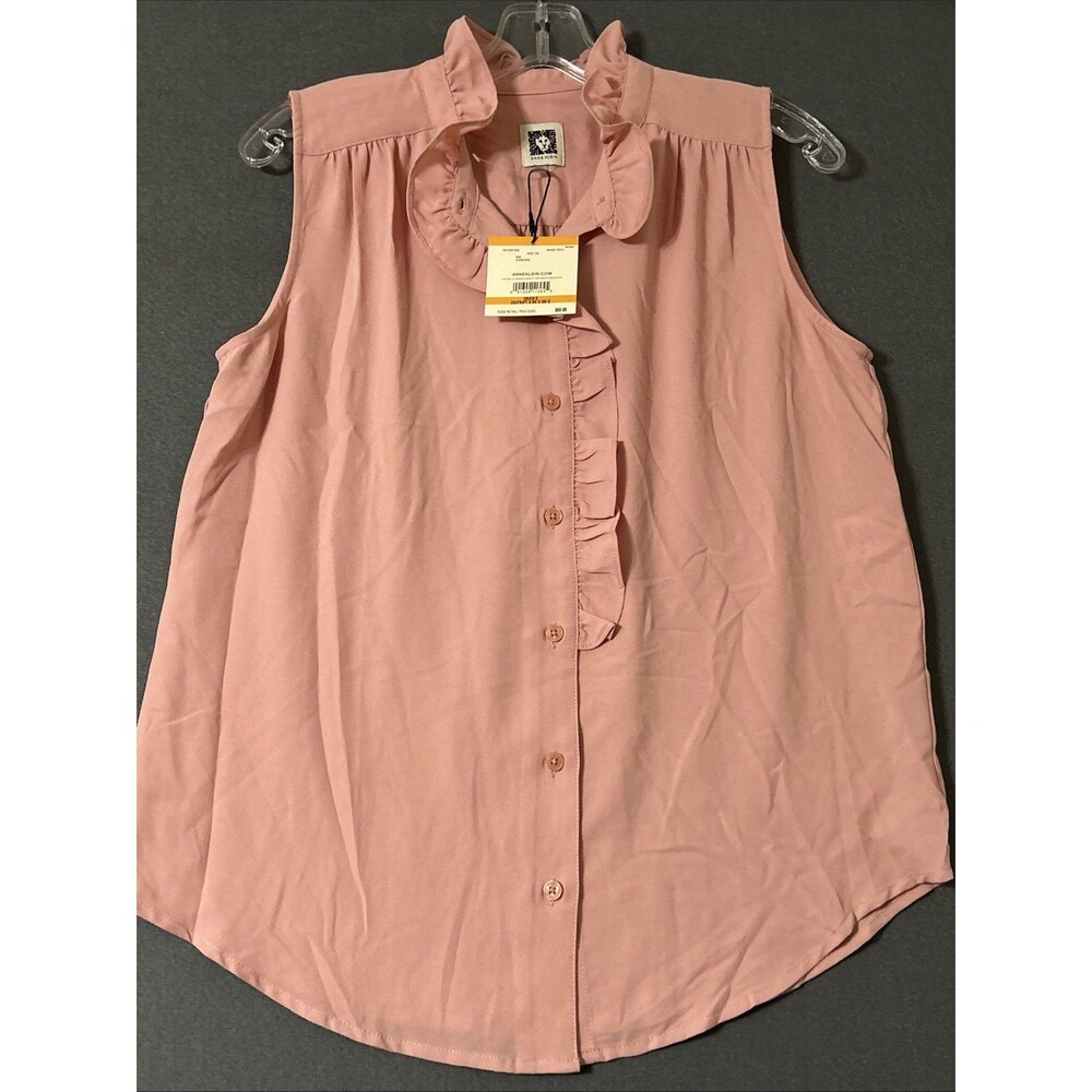 NWT Anne Klein Sleeveless Blouse New Rose Tan Ruffle Neck Sz S